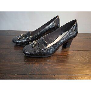 Anne Klein Black Leather Frisca Heel Shoe/Pre-Owned, Sz. 10M
